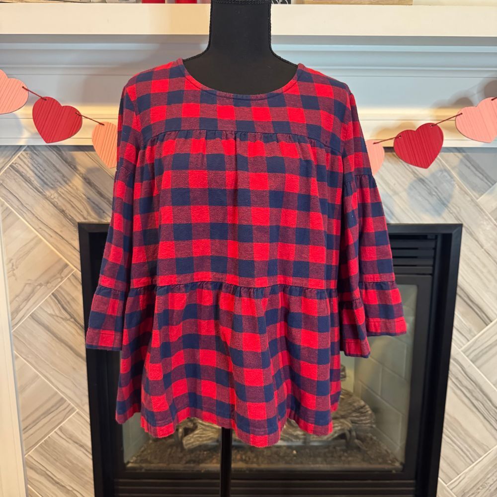 Hanna Andersson Red and Navy Plaid Peplum Top